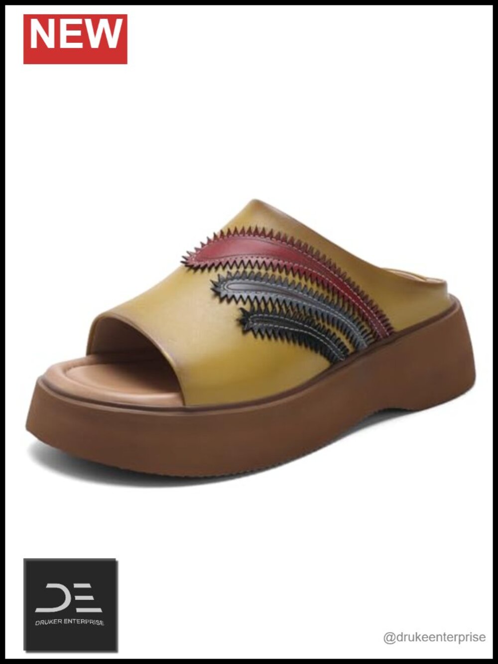 Women's Platform Mule Open Toe Slip-On Shoes Cowhide Leather Comfortable Casual